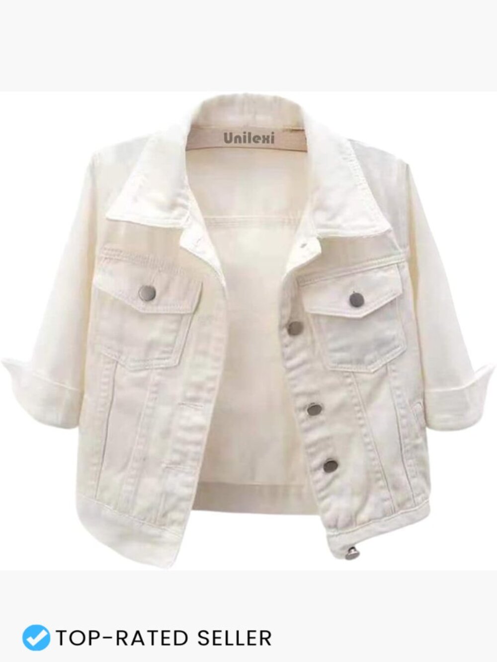 Cropped Denim Jacket 3/4 Sleeve Trucker Coat Lightweight Casual Streetwear